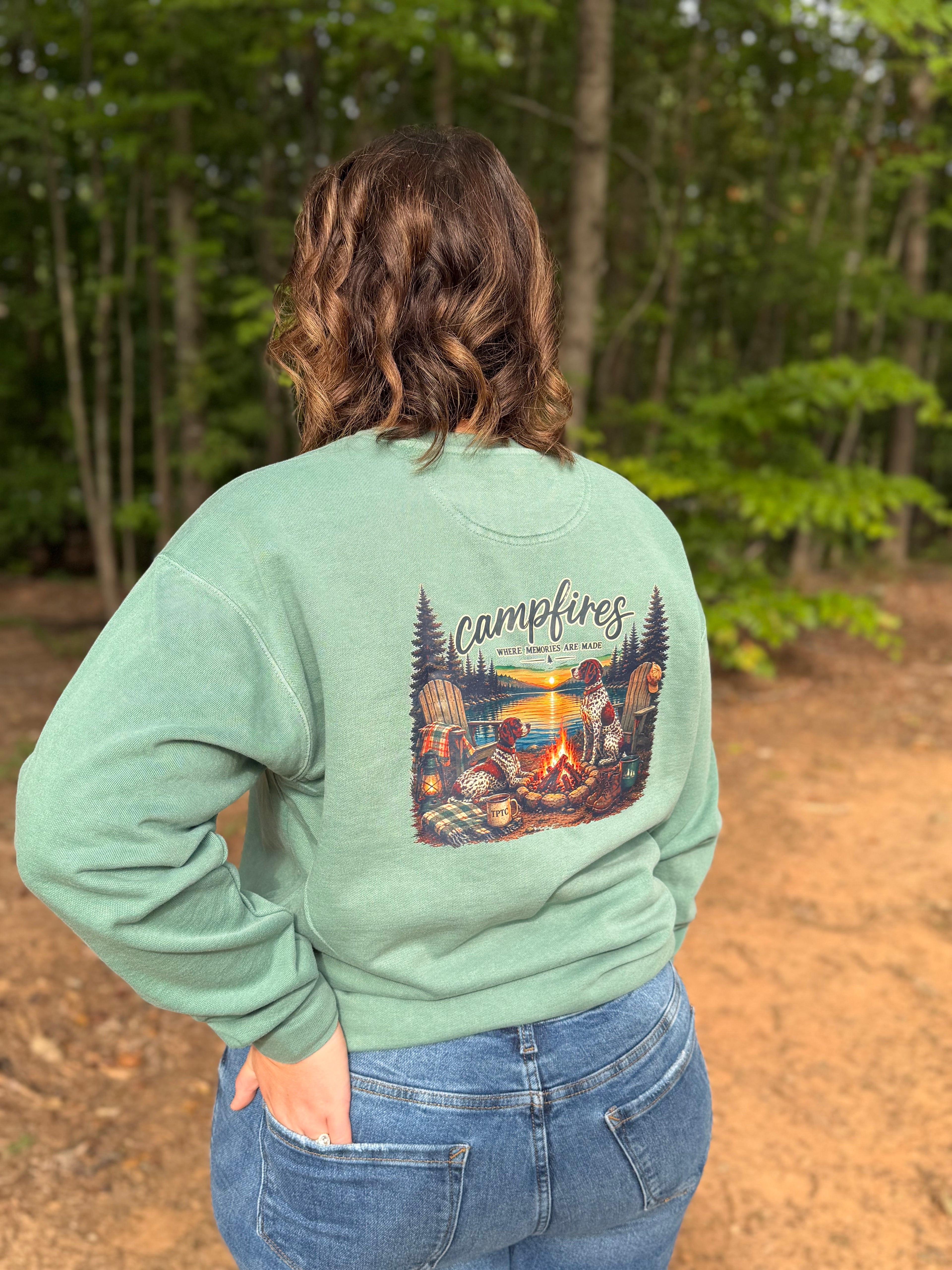 PREORDER | Campfires — Where Memories Are Made Comfort Colors® Sweatshirt | Light Green