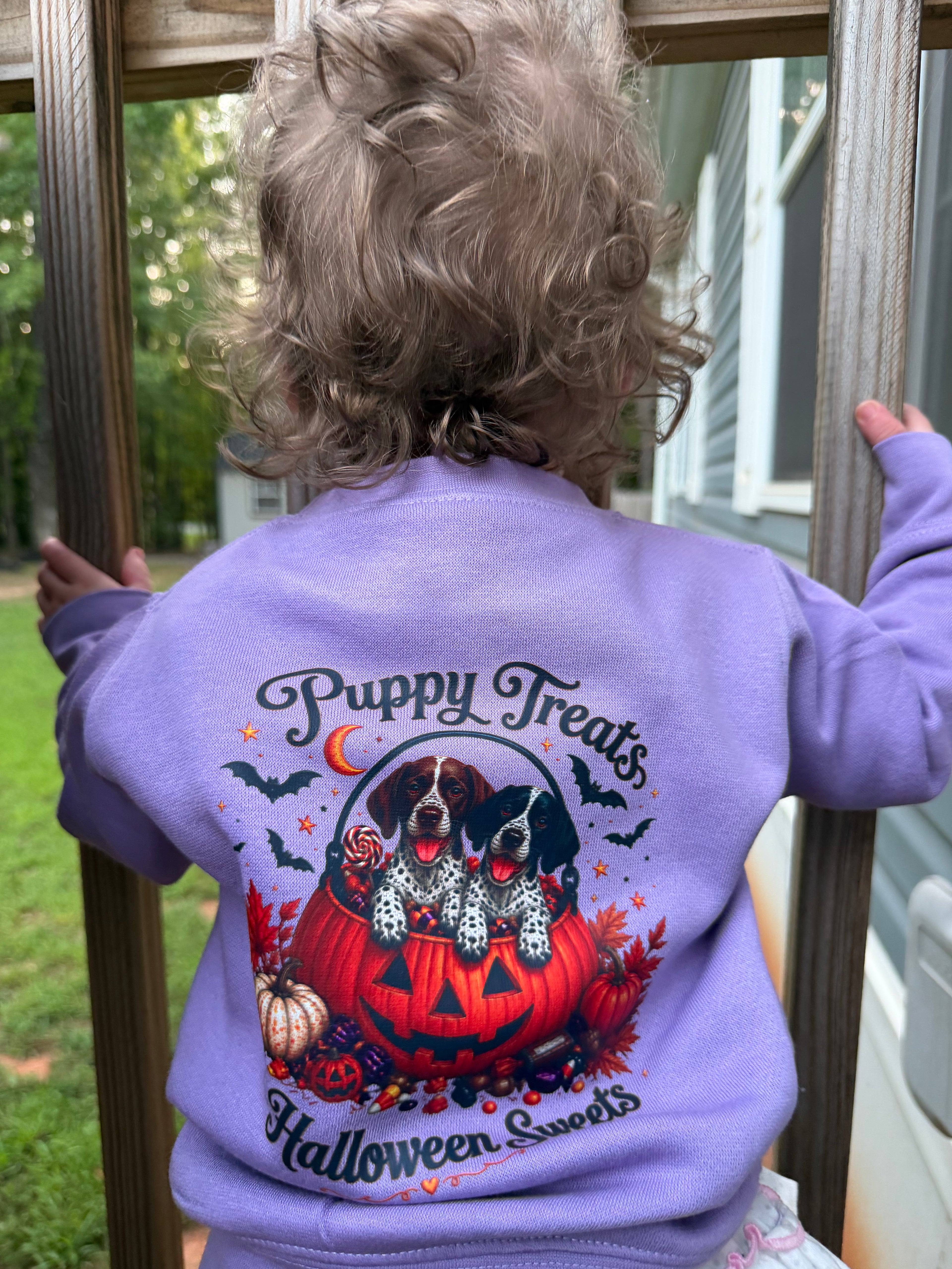 PREORDER | Puppy Treats & Halloween Sweets Girls Crewneck | Purple