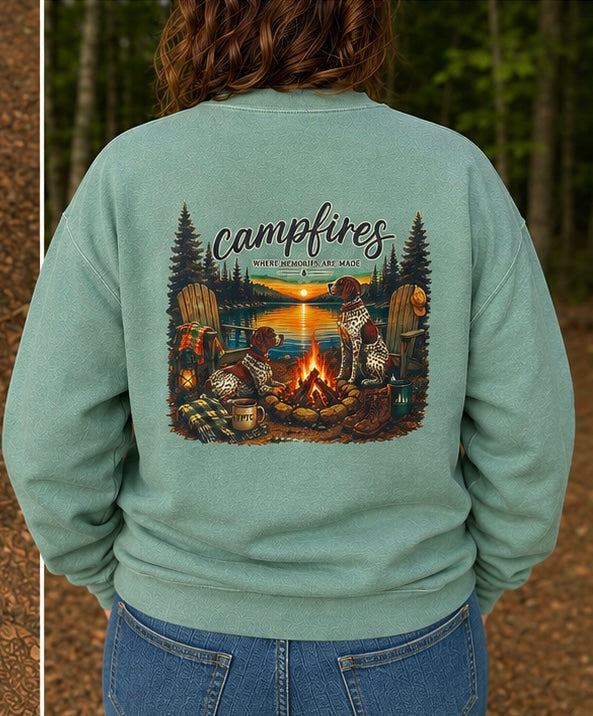 PREORDER | Campfires — Where Memories Are Made Comfort Colors® Sweatshirt | Light Green