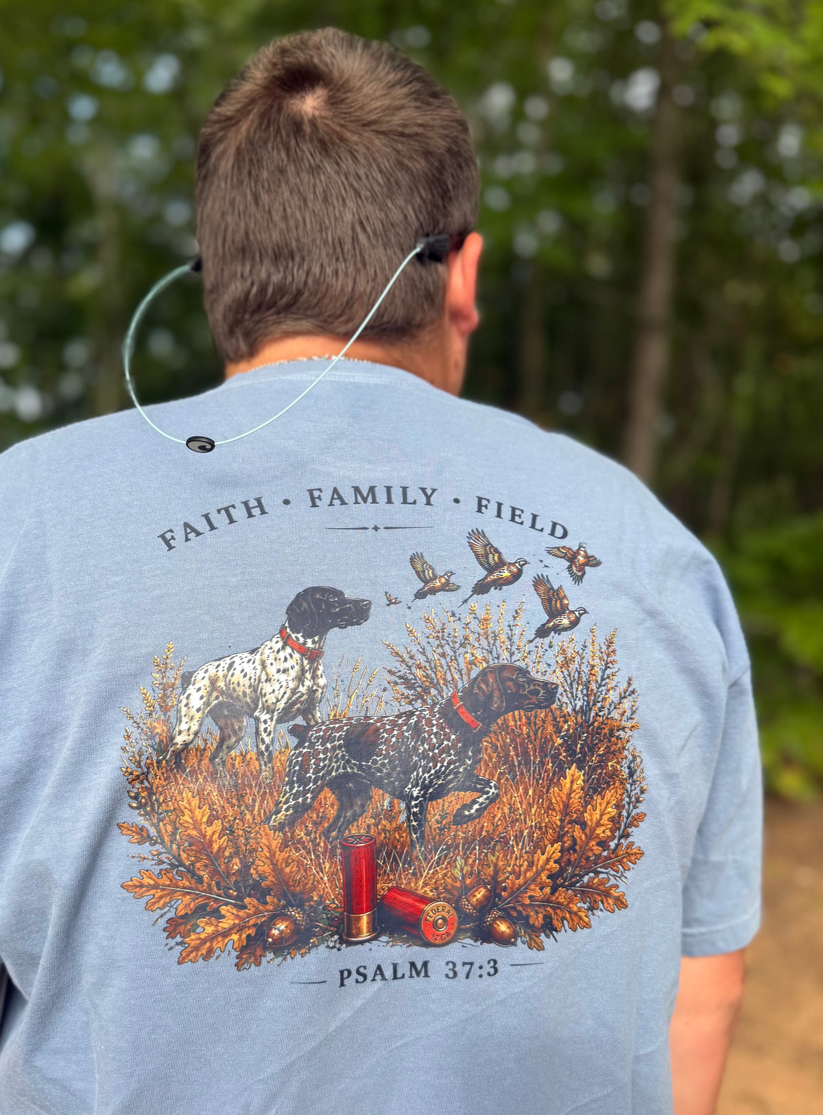 PREORDER | Faith • Family • Field Pointer Comfort Colors® Tee | Blue Jean